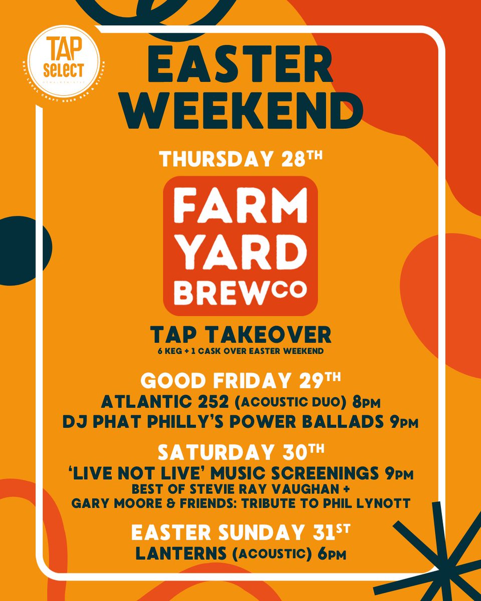 TapSelectBar's tweet image. EASTER WEEKEND 🐰🐣

We've got our first tap takeover of the year with Lancaster's @farmyardbrewco on both keg and cask - the beer will be going on Thursday and pouring until it runs out

Got some live (and not live) music for you too!