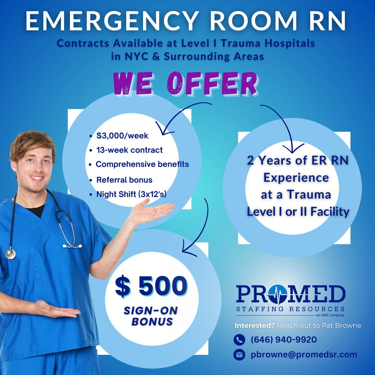 promed_staffing's tweet image. #ERnurses, ready for this high-paying challenge in #newyork? Reach out to Pat Browne at pbrowne@promedsr.com or call (646) 940-9920 today. And remember, referring a #colleague could earn you a #bonus!

#emergencyroomnurse #emergencynurse #registerednurse #hiring #promedsr