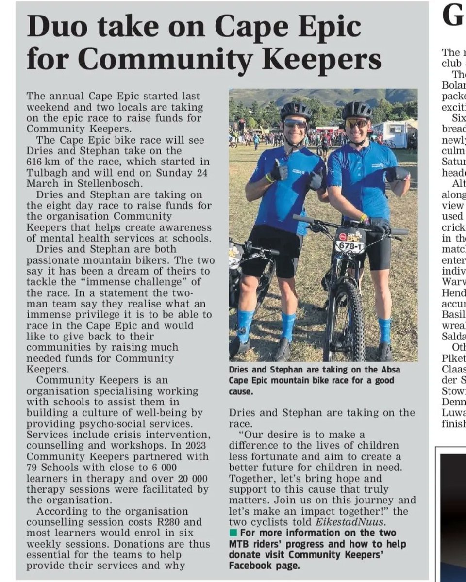 Community Keepers (@communitykeeper) on Twitter photo We're in the <a href="/Eikestadnuus/">Eikestadnuus</a>
Please support this incredible effort. Every cent helps
shorturl.at/azW28 We're in the <a href="/Eikestadnuus/">Eikestadnuus</a>
Please support this incredible effort. Every cent helps
shorturl.at/azW28