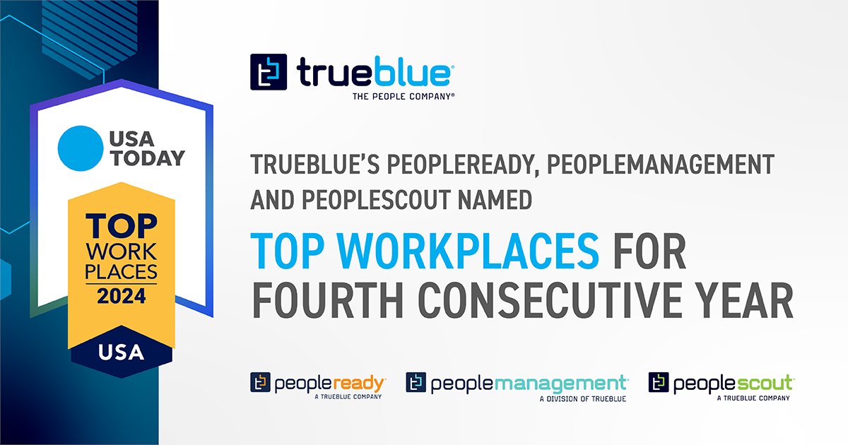 We’re excited to share that all three of our businesses — @_PeopleReady, @PeopleScout, and PeopleManagement — have earned the 2024 Top Workplaces USA award for the fourth consecutive year! More details on this recognition: bit.ly/4942Evi #ThePeopleCompany