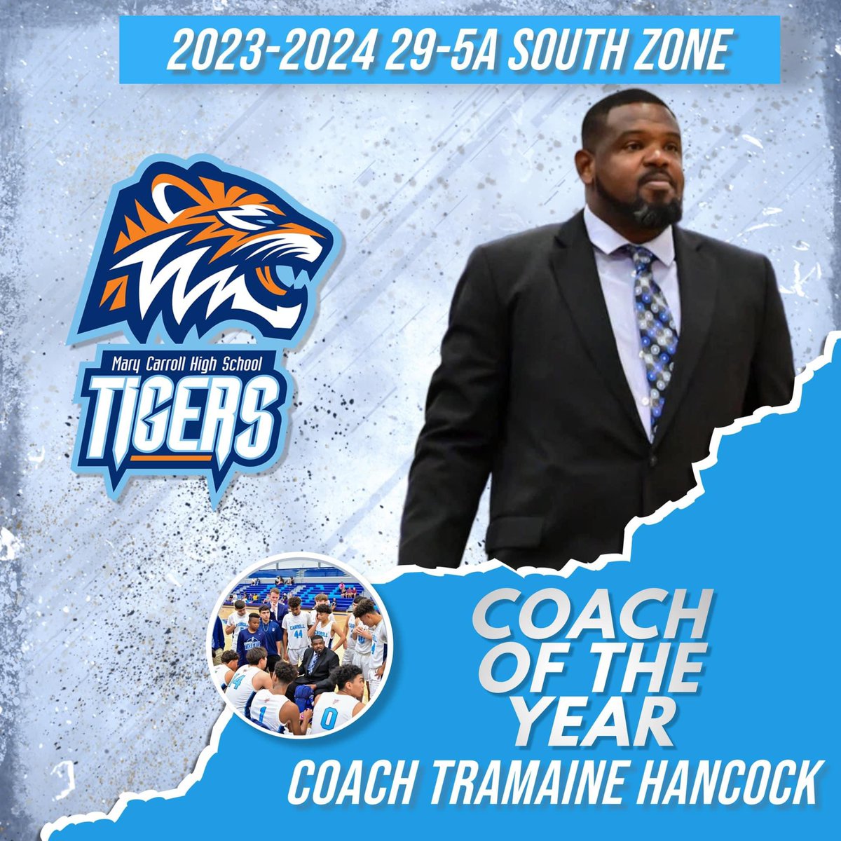 CC Carroll Basketball (@carrollhoops24) on Twitter photo Congrats to our Tigers who were selected as all-district 1st team, 2nd team, honorable mention, and most importantly academic all-district! Would like to honor Coach <a href="/TramaineHancock/">Tramaine Hancock</a> who was selected as the 29-5A south zone Coach of the Year! Huge things happening for the Tigers! Congrats to our Tigers who were selected as all-district 1st team, 2nd team, honorable mention, and most importantly academic all-district! Would like to honor Coach <a href="/TramaineHancock/">Tramaine Hancock</a> who was selected as the 29-5A south zone Coach of the Year! Huge things happening for the Tigers!