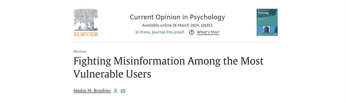 Can we fight fake news without leaving people behind? In a new paper in Current Opinion in Psychology, I argue that current interventions may benefit the users who see the least misinformation to begin with. 1/8 tinyurl.com/mtr3y4hr