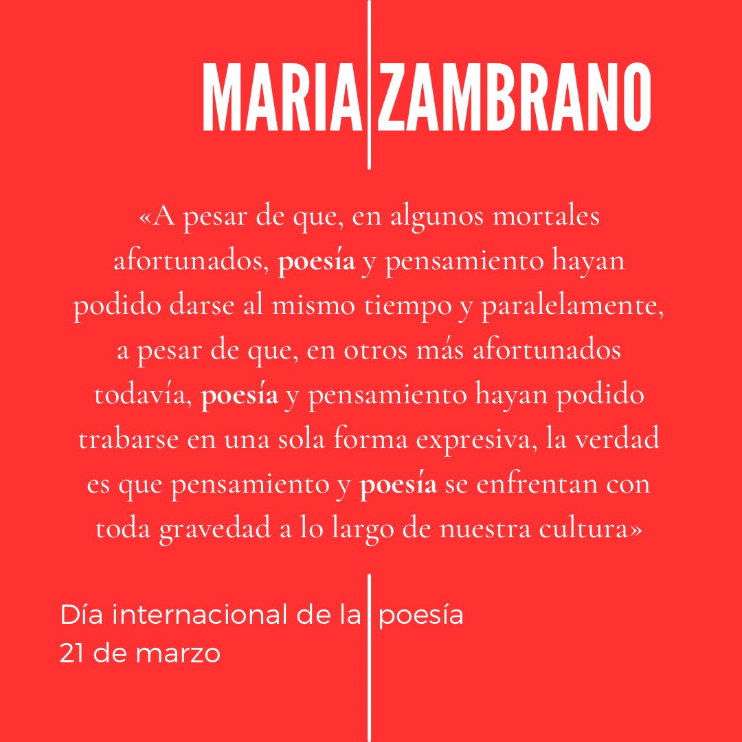 #MaríaZambrano en el #DíaMundialDeLaPoesía