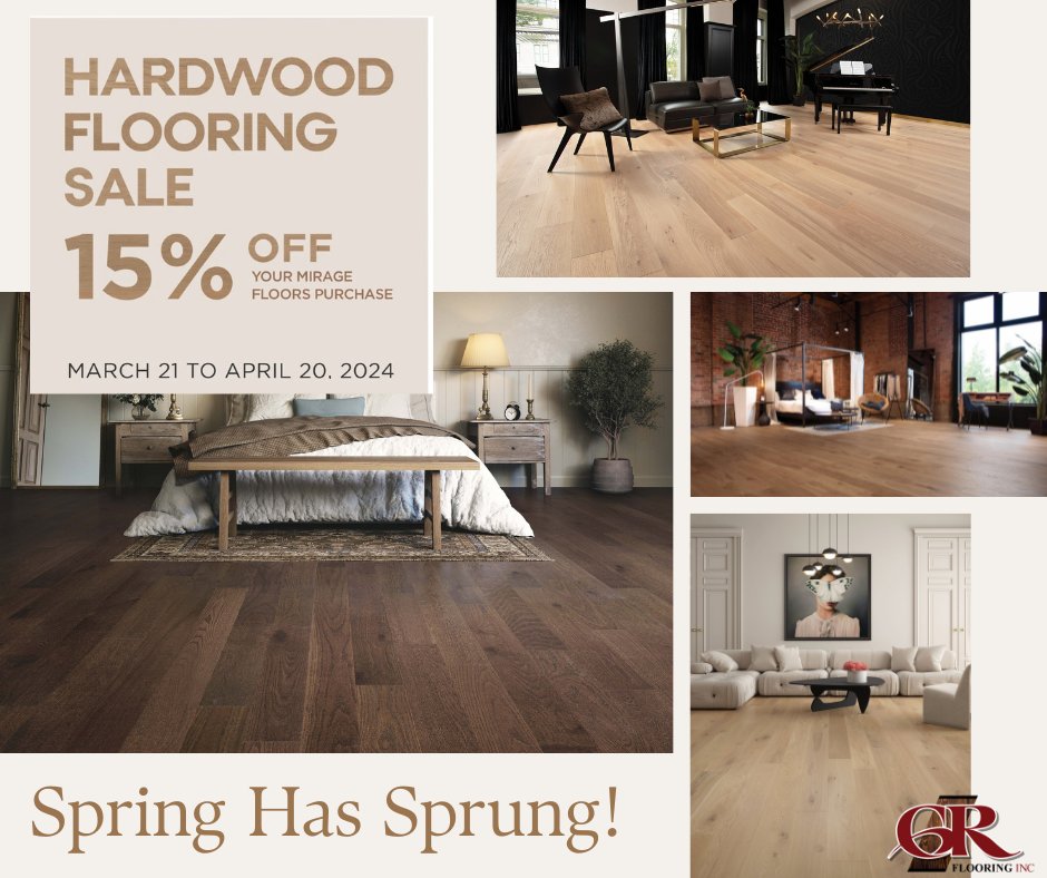 🌸 Spring into Savings! 🌸 Transform your space with Mirage Hardwood Floors! Enjoy 15% off from March 21st to April 20th! Elevate your home with timeless elegance and unmatched quality. Don't miss out! Message us for a free quote today!