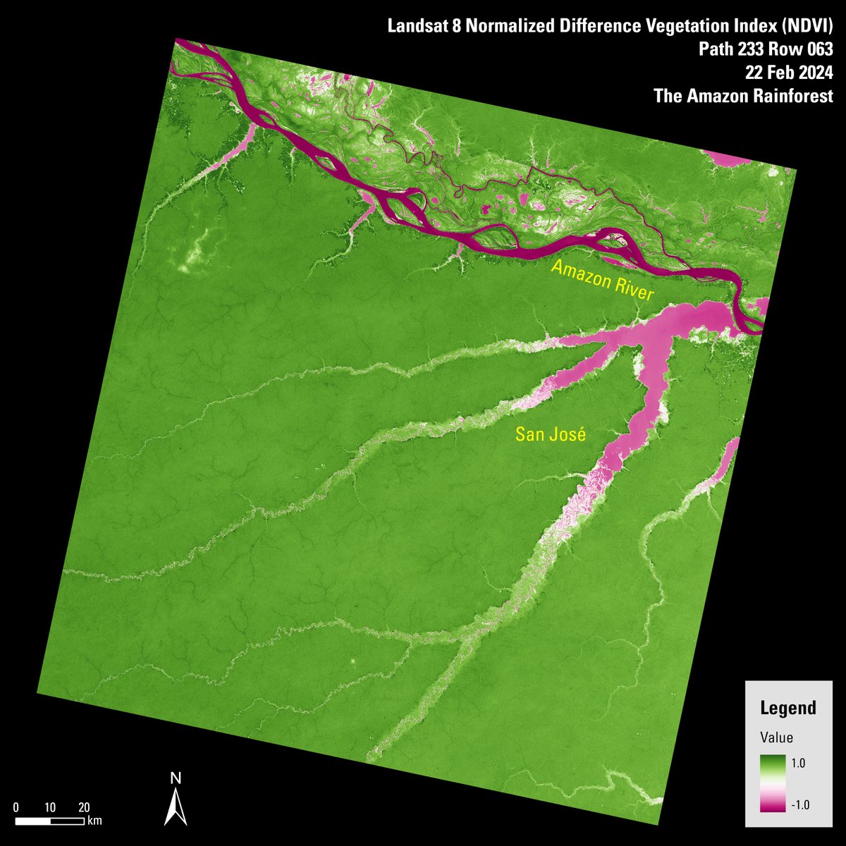 USGSLandsat's tweet photo. In honor of International Day of Forests, here are two Normalized Difference Vegetation Index (NDVI) Landsat scenes of two different rainforests: The amazon rainforest and the Congo rainforest. Learn more about NDVI Landsat scenes: https://t.co/JRYTCD1oGW
#ForestDay #Landsat https://t.co/8rWfaYlGUj