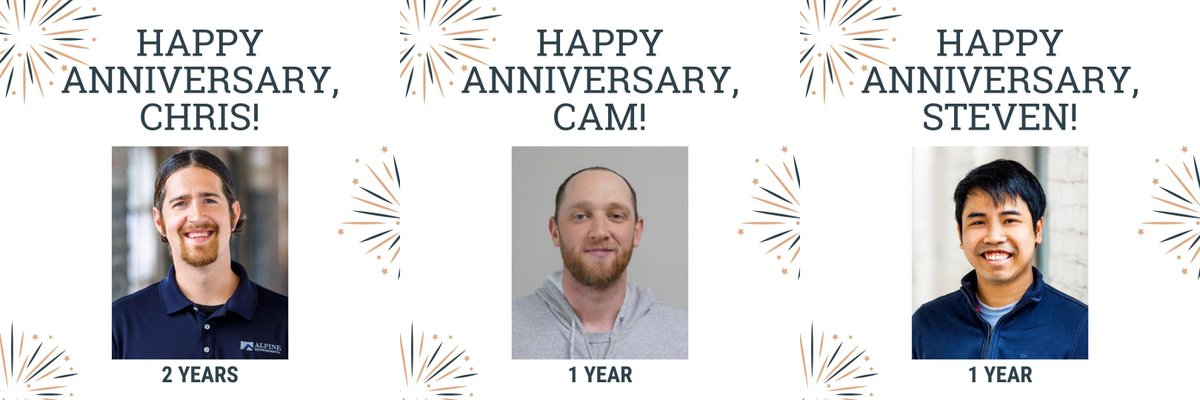 AlpineBoston's tweet image. This month we celebrate the work anniversaries of three awesome team members: Chris, Cam, and Steven 🌟Congratulations on reaching this milestone, and thank you for all that you do!