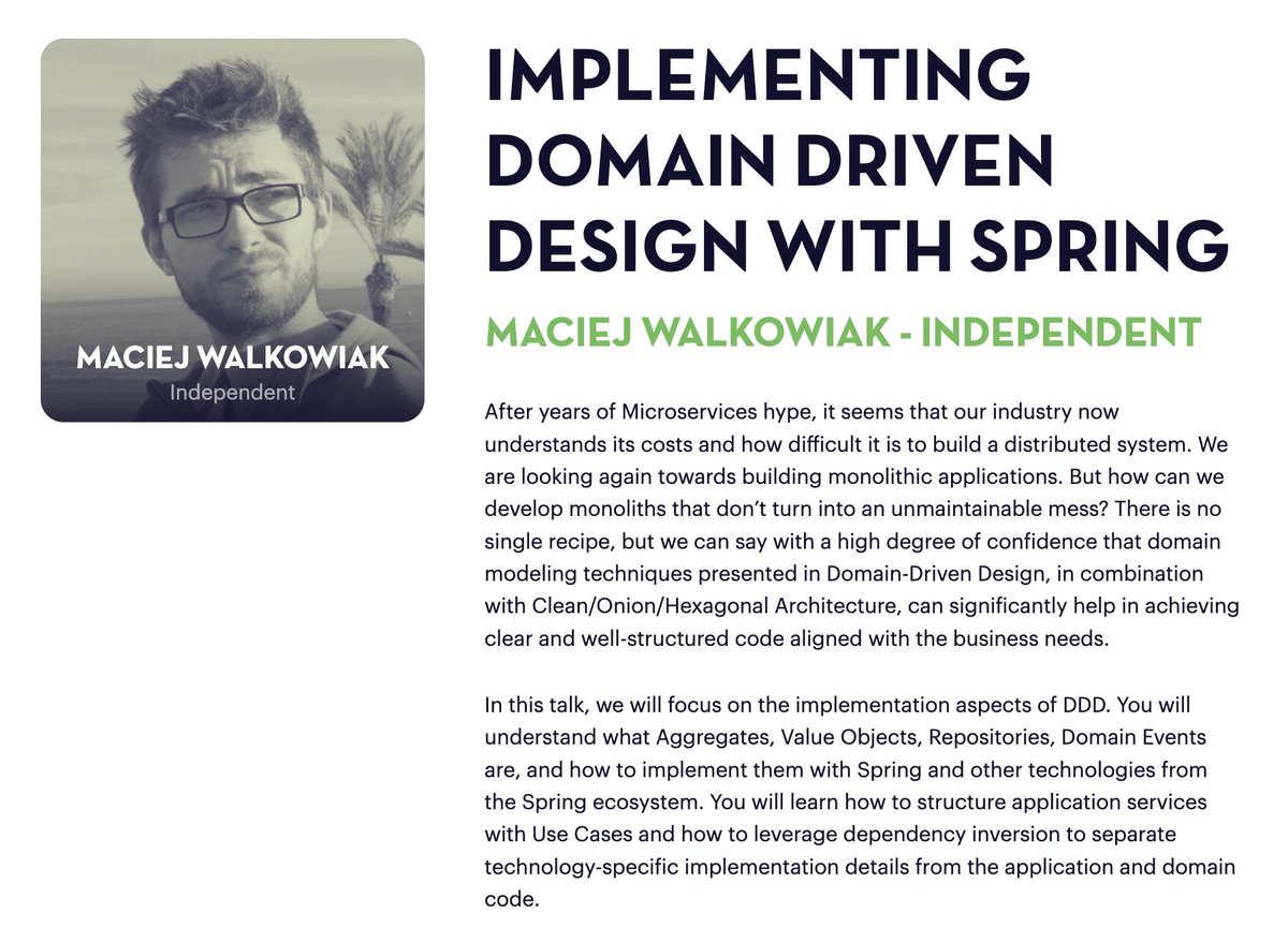 I'm extremely happy to share I'll be speaking this year at @spring_io about Implementing Domain Driven Design with Spring! 2024.springio.net/sessions/imple…