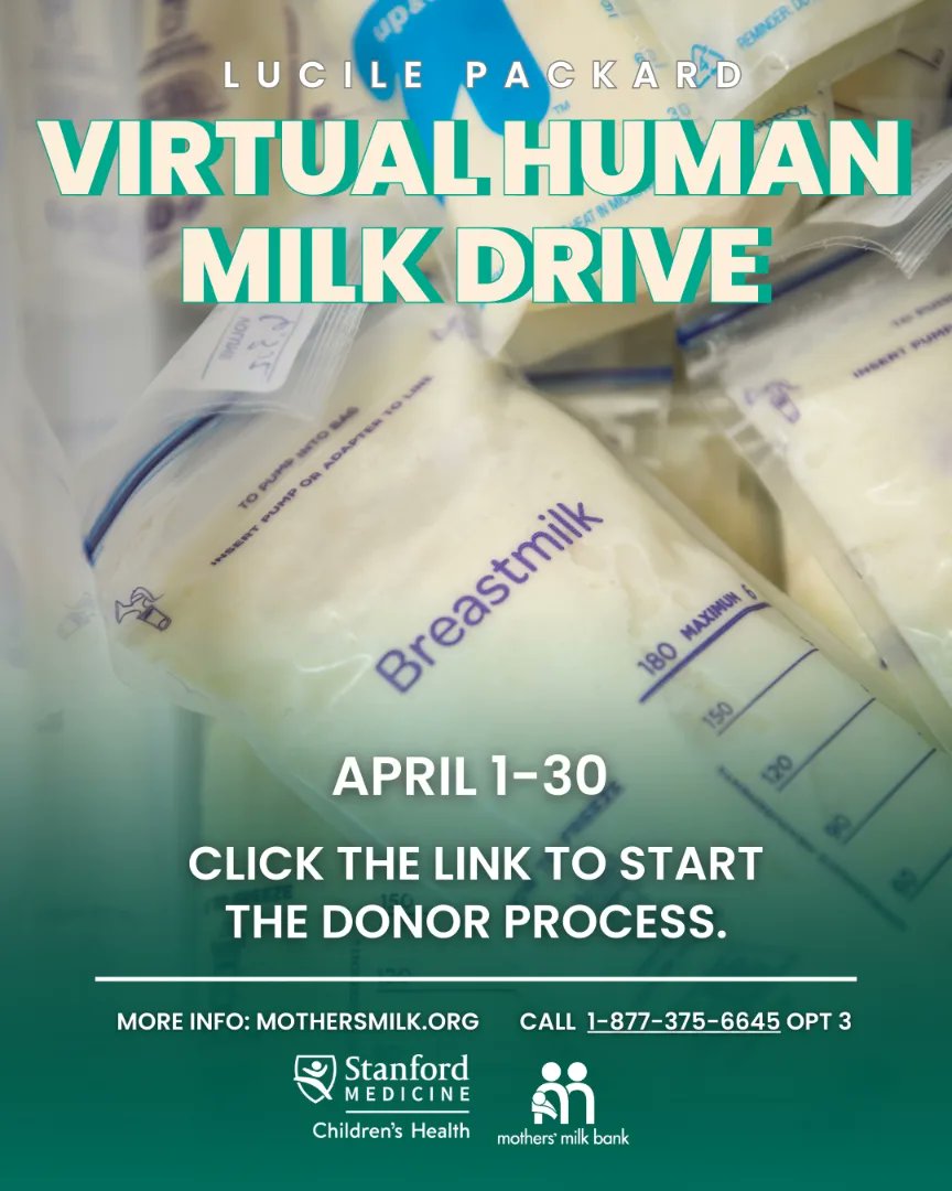 Calling all amazing breastfeeding mamas! This April, Mothers' Milk Bank, and Lucile Packard Children's Hospital are teaming up for a virtual milk drive to help sick and fragile NICU babies. Start your easy donation process today by visiting mothersmilk.org/donate-milk/