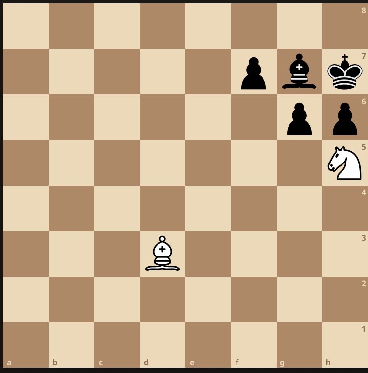 寝る前に変な盤面思い浮かんだ。

部分的だけど、白がナイトを最低4回動かさないといけないし、黒にビショップ逃げられて普通に悪そう。

自然な手じゃないし、見たこと無いと思うんだけどなー。

Nf6できたら交換催促して良いかも。