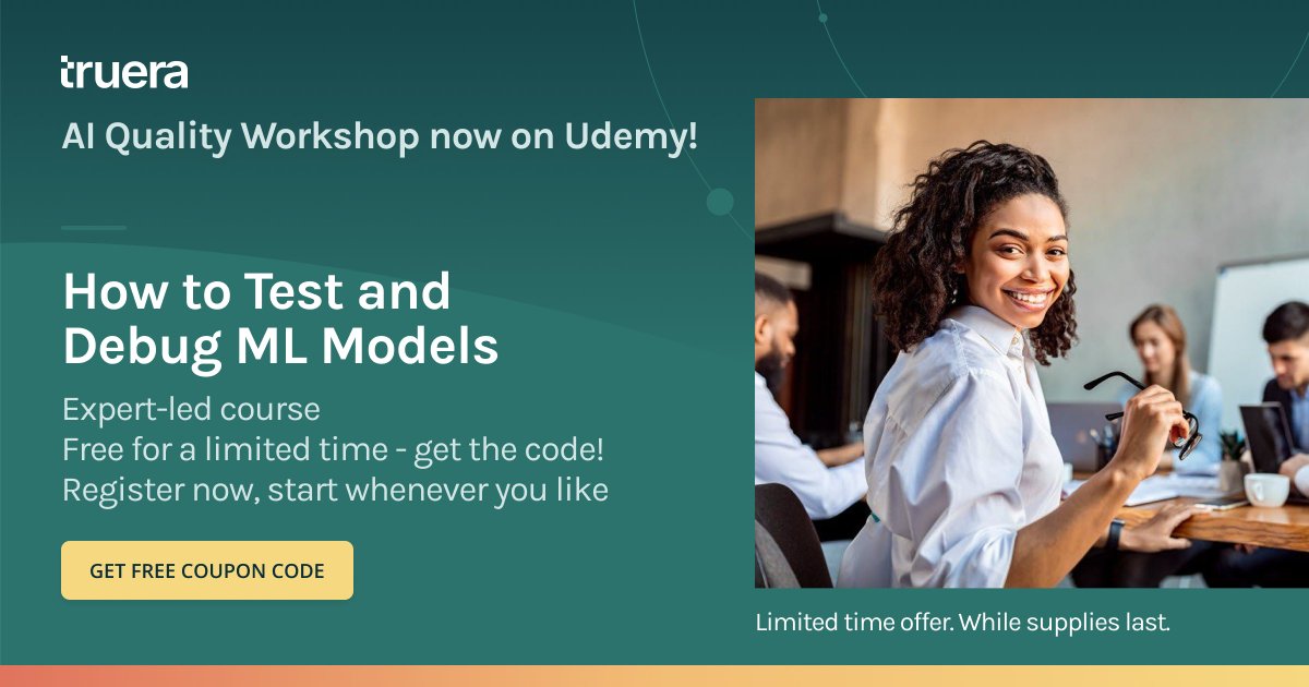 truera_ai's tweet image. Just 2 days left to use the code!

Over 4k have registered - now you can too!

The AI Quality Workshop - free!

Sign up now, start whenever. Expires soon!
loom.ly/OlvQbvc
Code: SPRINGTRUERA

#MLEval #MLtesting #MLOps #debugML #MLtest