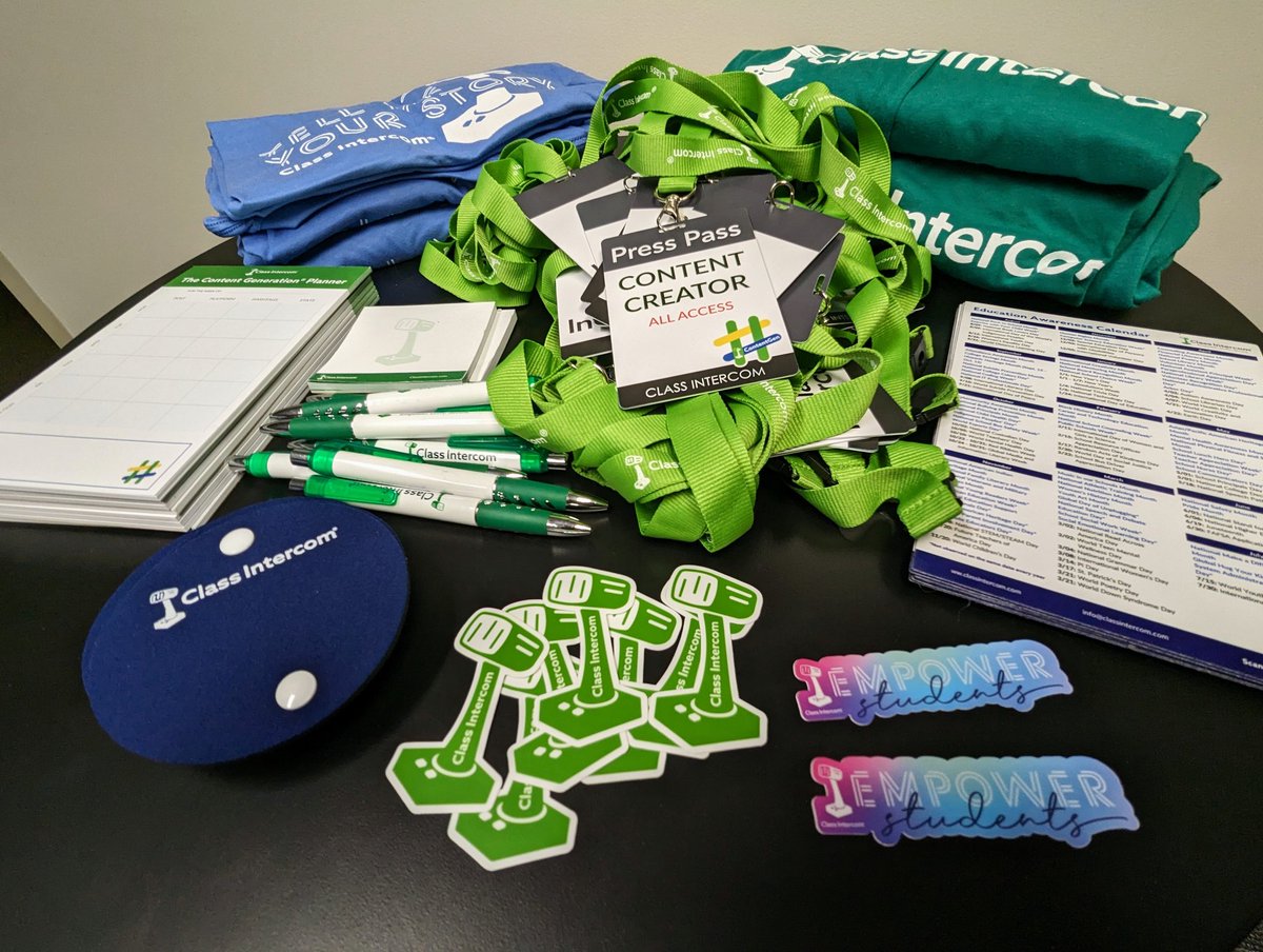 MitchRoush's tweet image. Feeling the #contentgen love! 💚 

@classintercom sent us swag to share with our GIPS content creators.

Thank you, @drjilljohnson, @benpankonin, &amp;amp; crew, for taking care of us! #schoolPR
