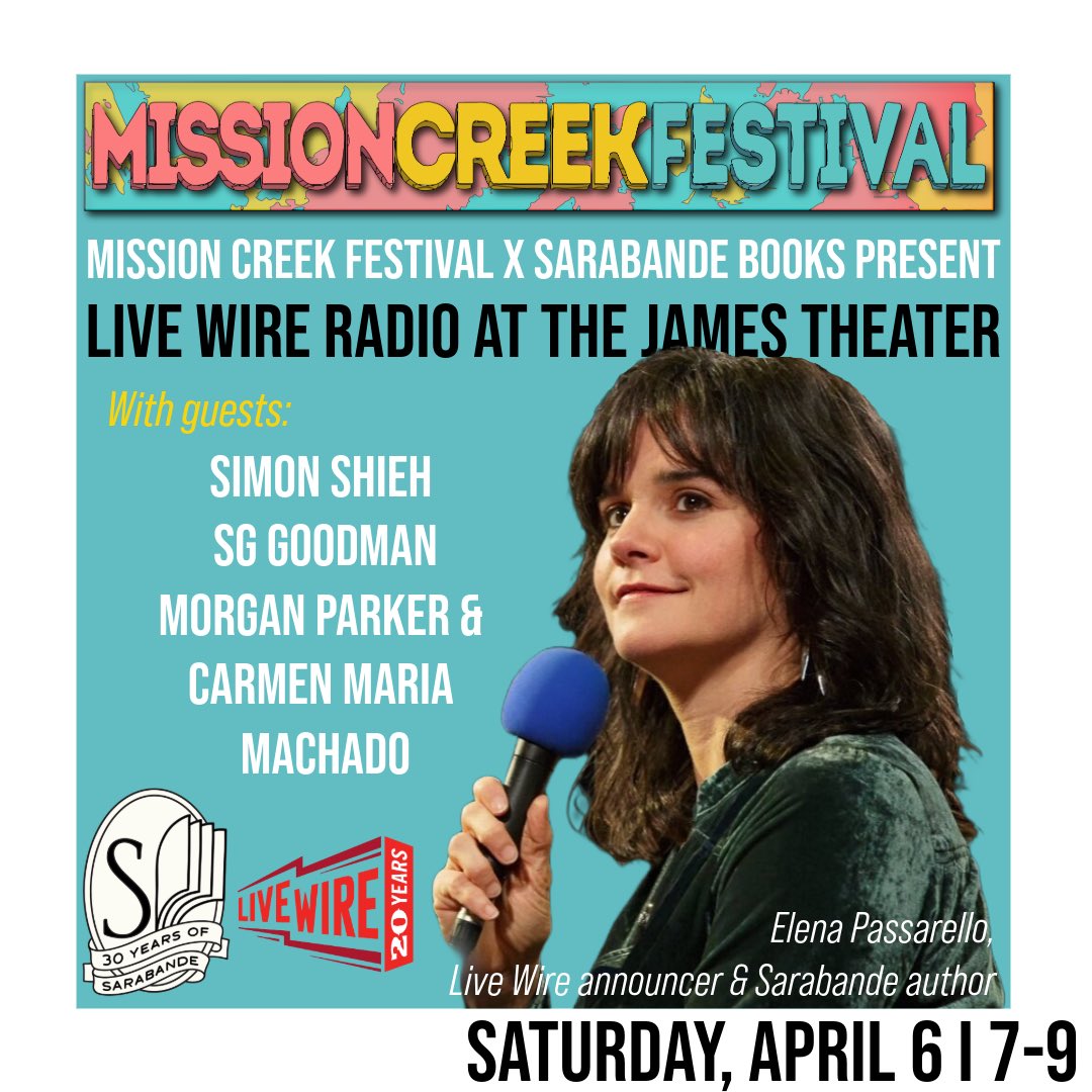 What’s that, Iowa City? 📣 You can’t wait to see not one, but TWO Sarabande authors at the Mission Creek capstone literary event on Saturday, April 6, when Sarabande co-sponsors a special presentation of a Live Wire episode?! Us neither! Buy your tickets today! Link in bio.