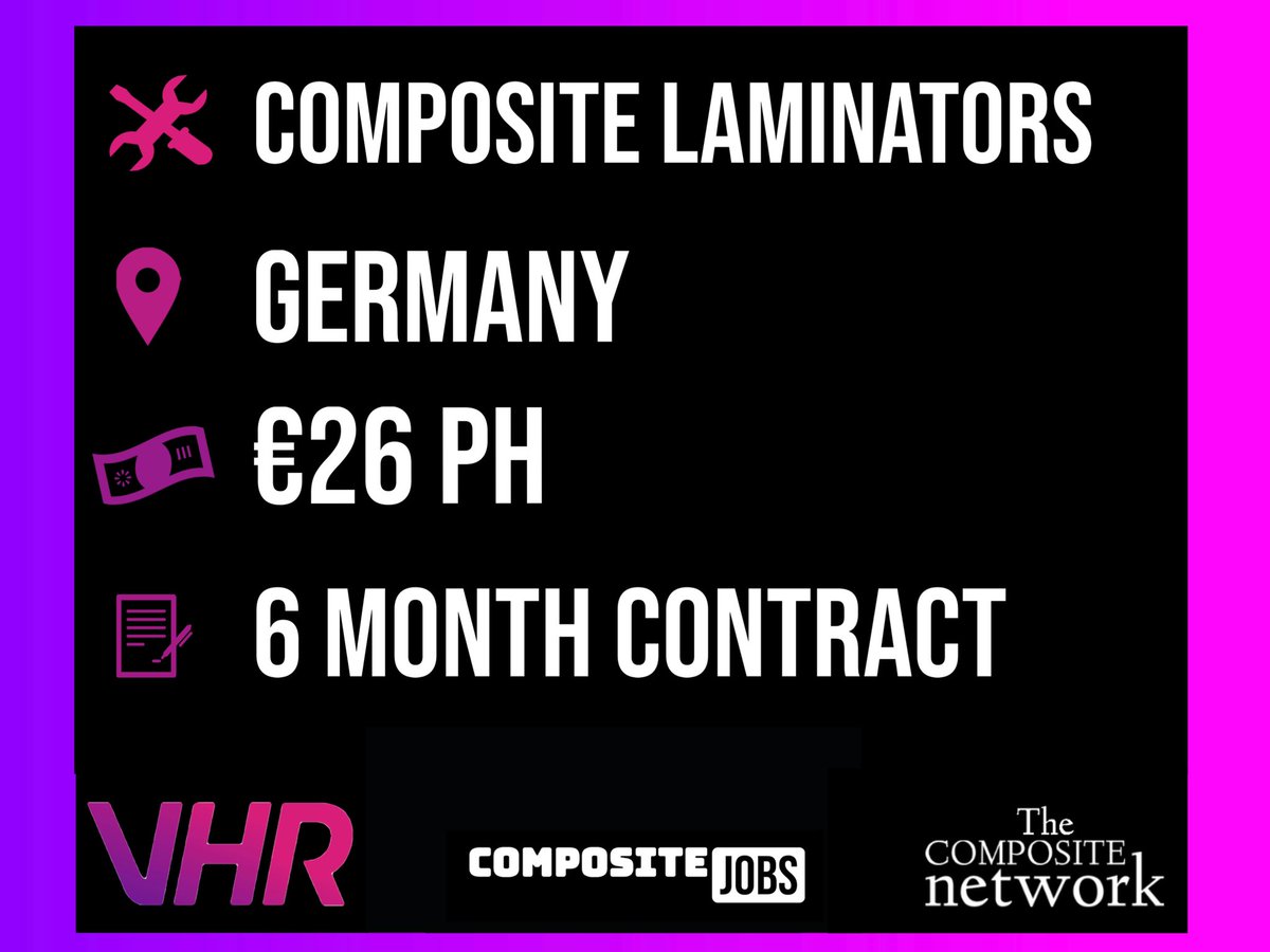 CompositeNet's tweet photo. VHR  are looking for composite laminators to join their automove Client in Germany. 
Info/Apply https://t.co/LshmUZKFPB

#laminator #composite #prepreg #contract #Germany #jobsearch #contract #automotive https://t.co/szuwJFuqKi