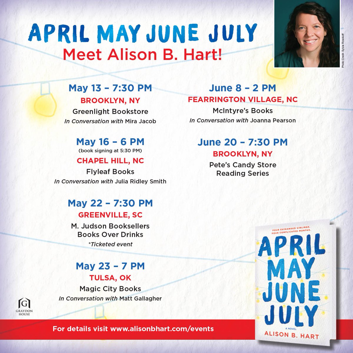Less than 2 months until APRIL MAY JUNE JULY is out in the world! Here’s where I’ll be.