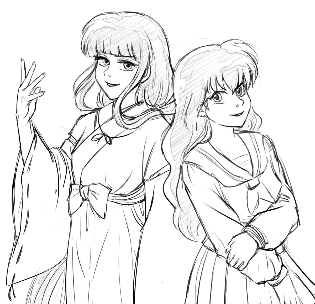Ohmagaby's tweet photo. Estaba limpiando el disco duro y encontré un archivo que nunca terminé, creo que porque lo olvidé, pero me pareció tremendo para hacer el antes y el después, porque me parece detestable xD

La idea era hacer a Kikyo y Kagome con poses tipo Anna y Elsa so...

2019 vs 2024 https://t.co/0W1kPCQs21