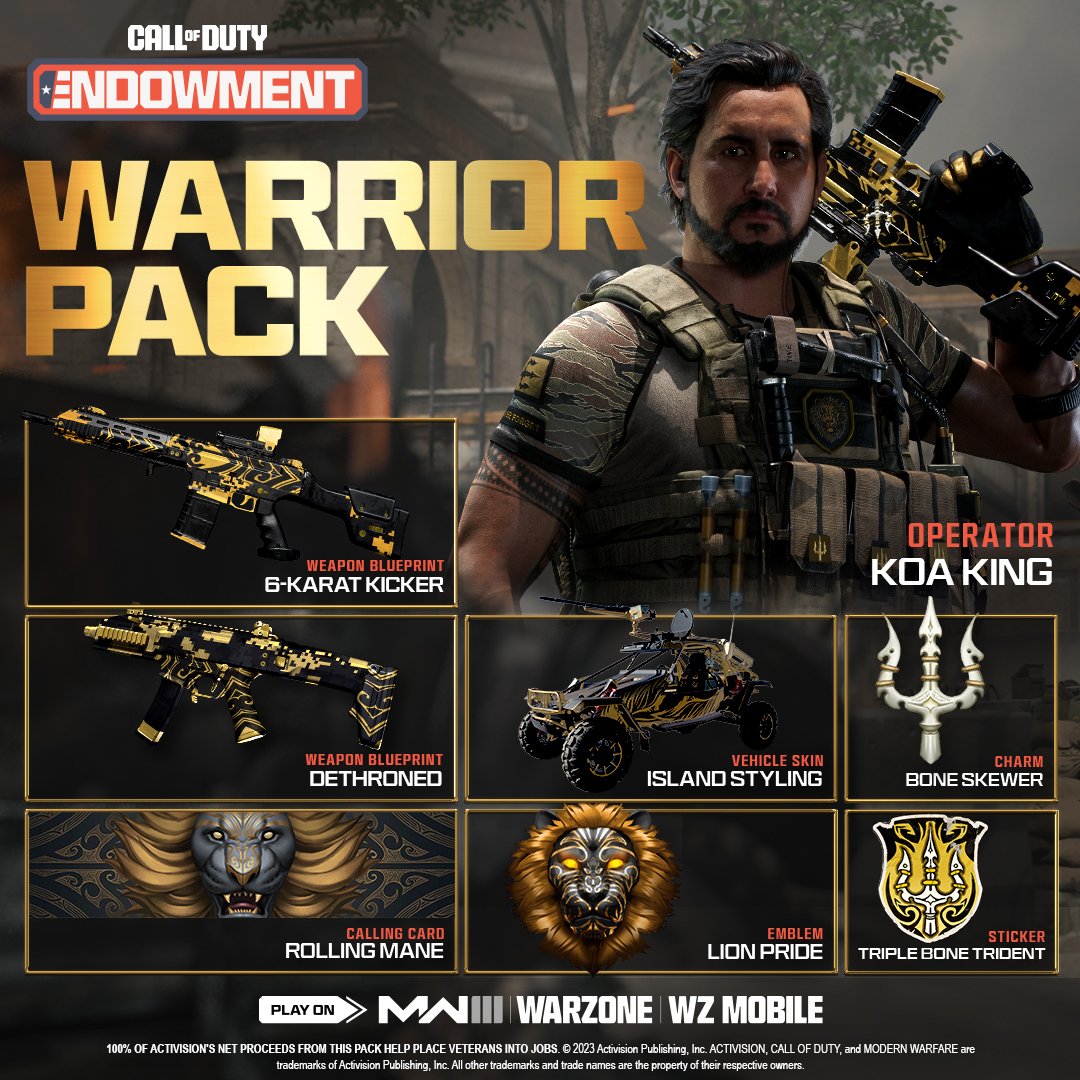 Now is your chance to revisit Verdansk as a true Warrior. The Call of Duty Endowment (C.O.D.E.) Warrior Pack for Call of Duty®: Modern Warfare® III and Call of Duty®: Warzone™, is now playable in @WarzoneMobile