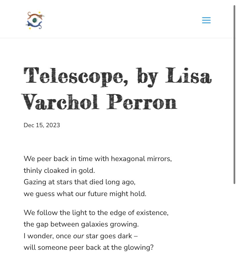 On #WorldPoetryDay2024, meet the last of our #STEM issue #poemsforchildren: ‘Telescope’ by @LisaVPerron is an exquisite evocation of the mix of knowledge and questioning wonder gifted by this instrument: tygertyger.net/telescope-by-l… #readingforpleasure #poetry #primaryschool #ks2