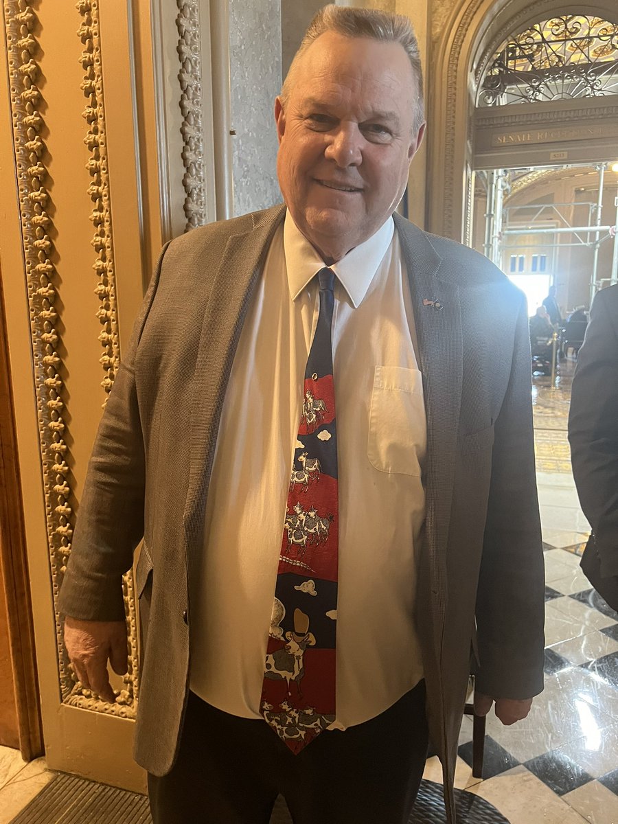 Dem Sen. Jon Tester is beefing with the Biden administration today over their decision to lift a ban on beef imports from Paraguay. And he decided to wear a cow-themed tie to really get his point across