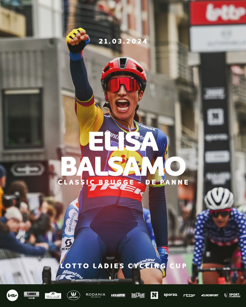 Italy on top! 🇮🇹 The fastest of the pack is Elisa Balsamo, who makes it through in a bunch sprint in De Panne. Congratulazioni Elisa! 💯 #classicbruggedepanne #lottoladiescyclingcup