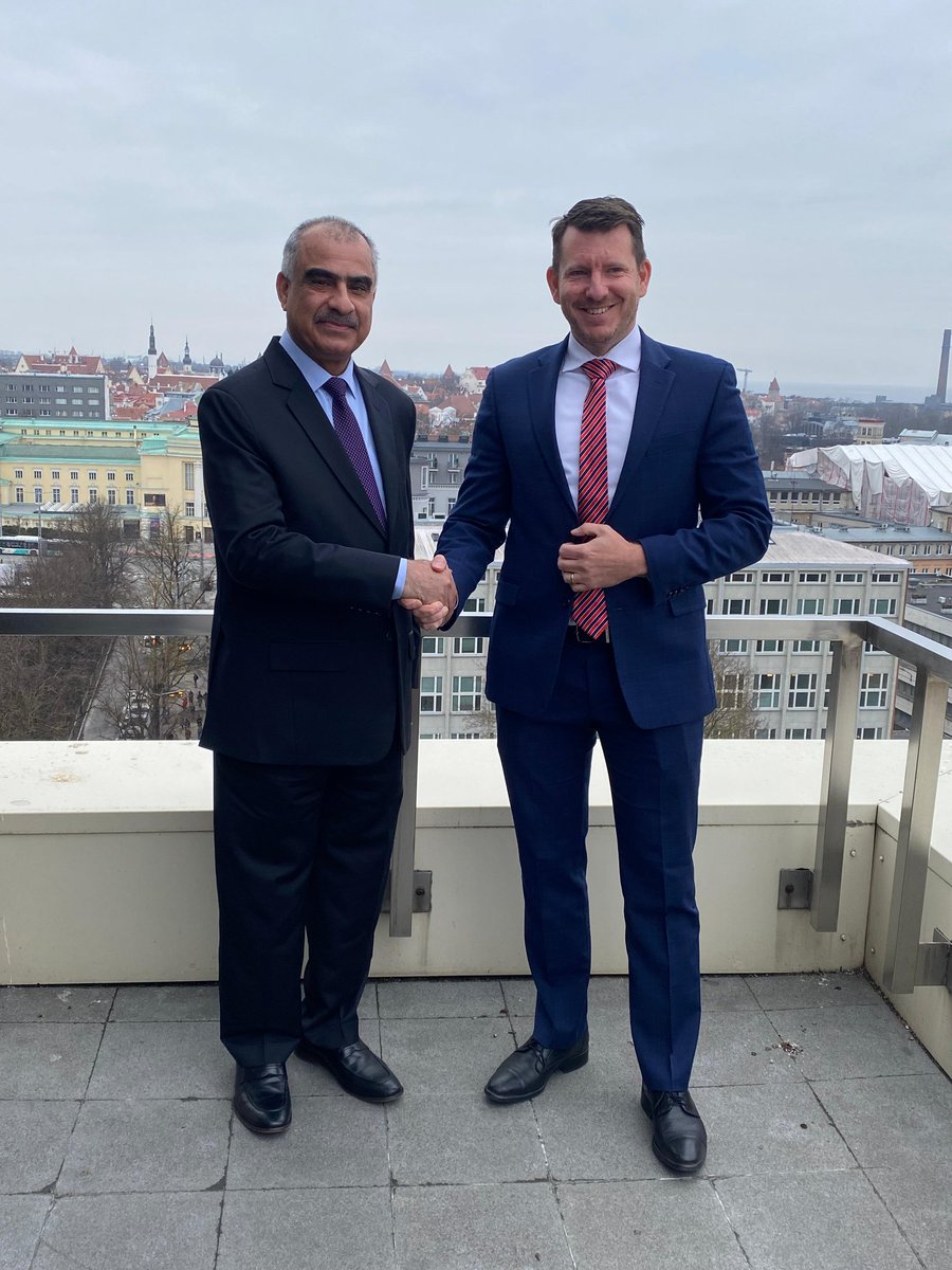 HE Ambassador Bader Al Mantheri met with HE Jonatan Vseviov, Secretary General of the Ministry of Foreign Affairs of Estonia, during the meeting, they discussed ways to enhance the relations between the two countries and matters of mutual interest.