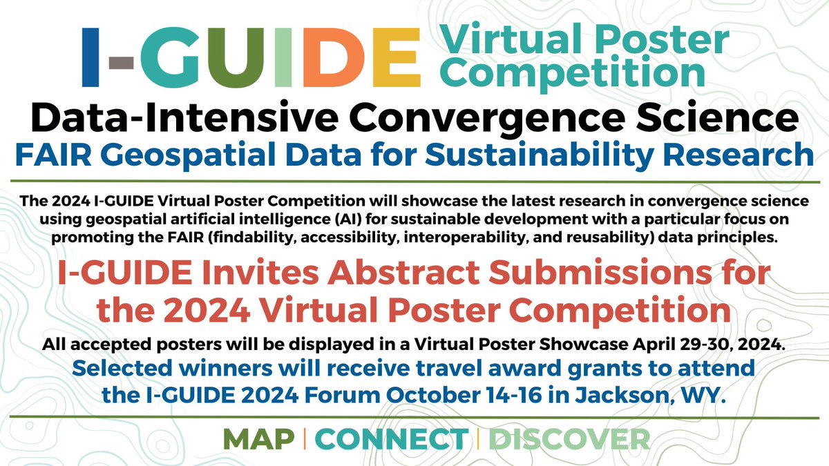 Submit your poster abstracts to the <a href="/NSFiGUIDE/">I-GUIDE</a> Poster Competition by Friday, March 29!  rb.gy/d7fumk  Accepted posters will be showcased in a virtual event and four selected winners will receive awards to attend next I-GUIDE Forum! rb.gy/d7fumk