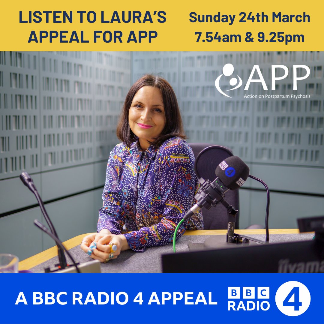 Action on Postpartum Psychosis (@actiononpp) on Twitter photo ⏰ Set your alarms! 🎙️Our <a href="/BBCRadio4/">BBC Radio 4</a> appeal will broadcast this Sunday 24th March at 7:54am!
📻Tune in to hear our amazing ambassador <a href="/LauraDockrill/">Laura Dockrill</a> make an appeal on our behalf 💜
👂Catch it on demand any time after Sunday on <a href="/BBCSounds/">BBC Sounds</a>.
bbc.co.uk/programmes/m00… ⏰ Set your alarms! 🎙️Our <a href="/BBCRadio4/">BBC Radio 4</a> appeal will broadcast this Sunday 24th March at 7:54am!
📻Tune in to hear our amazing ambassador <a href="/LauraDockrill/">Laura Dockrill</a> make an appeal on our behalf 💜
👂Catch it on demand any time after Sunday on <a href="/BBCSounds/">BBC Sounds</a>.
bbc.co.uk/programmes/m00…