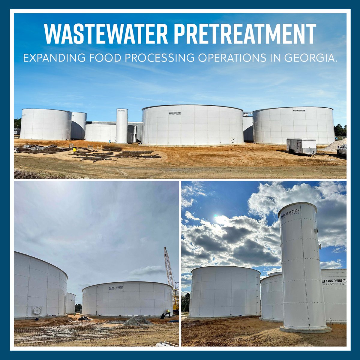 When this chicken processing plant expanded its capabilities, we provided seven wastewater tanks to the project. The bolted steel tanks will provide storage for various stages of the wastewater pretreatment process in the production of pet food ingredients.