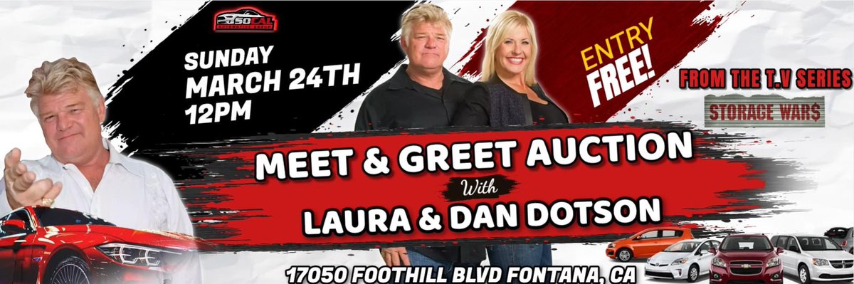 Pay the lady Laura and I are doing a meet and greet at the SoCal auto auction in Fontana on Sunday from 12 o’clock to 3 o’clock. Come down and say hello. m.facebook.com/events/5617392…