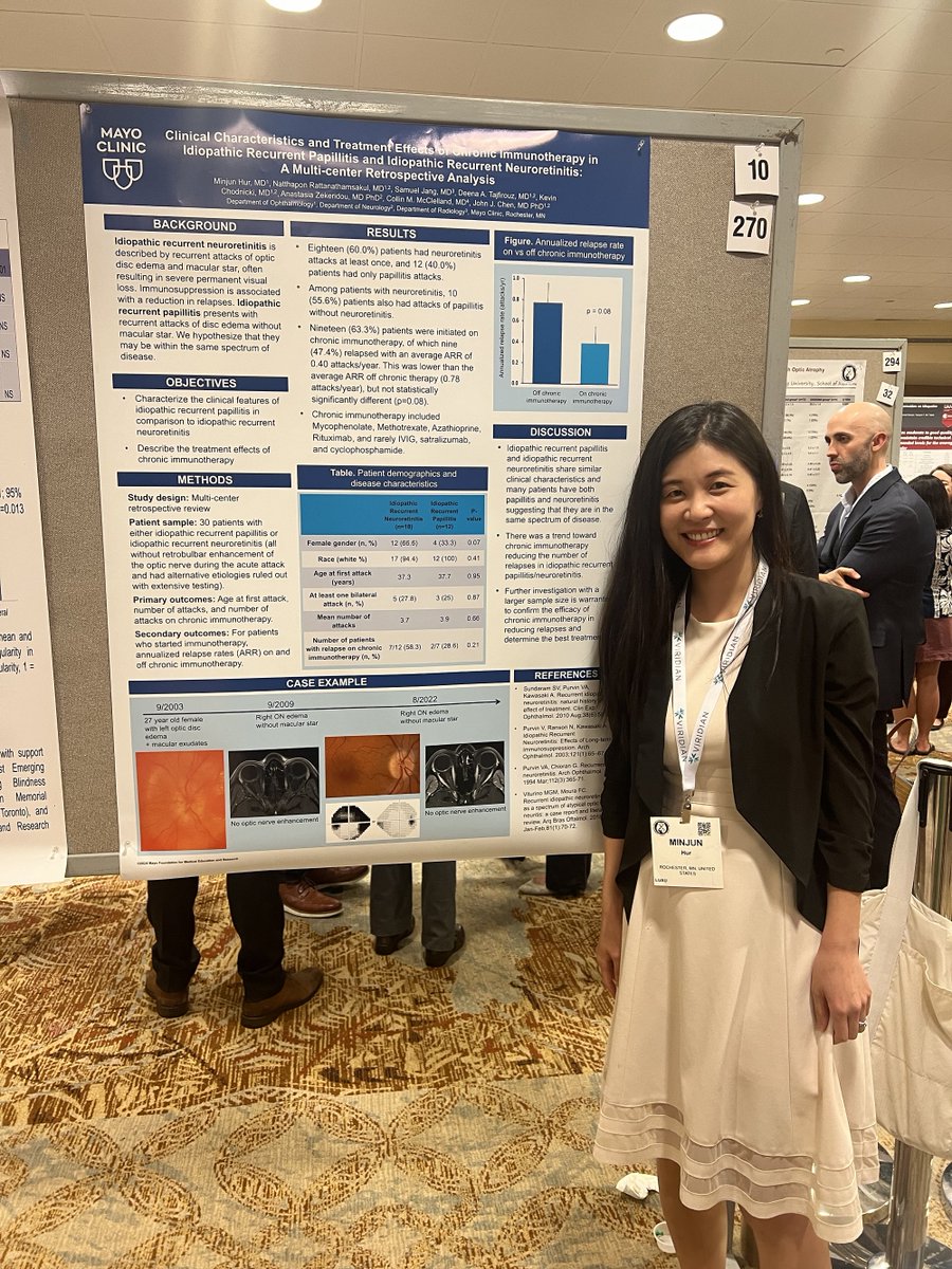 Our stellar neuro-ophthalmology fellow, Dr. Minjun Hur, presenting findings of treatment effects in idiopathic recurrent papillitis and neuro-retinitis at the North American Neuro-Ophthalmology Society Meeting 2024 @NANOSTweets. w/ @MayoClinicNeuro @MansukhaniSasha @chenmayo