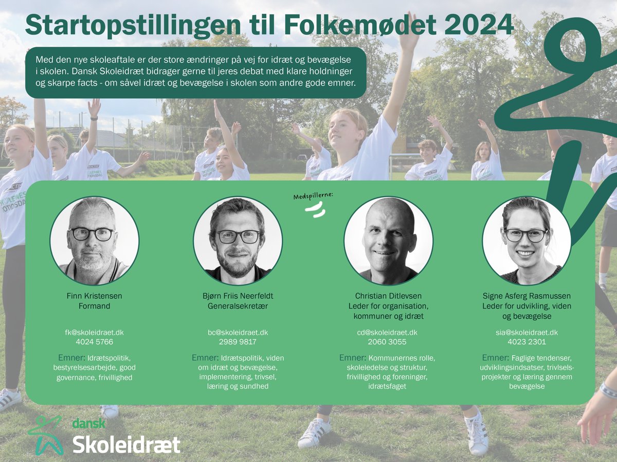 Dansk Skoleidræt (@skoleidraet) on Twitter photo Ses vi til <a href="/Folkemoedet/">Folkemødet #fmdk</a> 2024?
Vi er stærkt repræsenteret og klar til spændende debatter og gode netværksseancer 🙌
Hvis din organisation har brug for en skarp stemme inden for idræt og bevægelse i skolen - og andre gode emner - så tag fat i os 👇 #fmdk Ses vi til <a href="/Folkemoedet/">Folkemødet #fmdk</a> 2024?
Vi er stærkt repræsenteret og klar til spændende debatter og gode netværksseancer 🙌
Hvis din organisation har brug for en skarp stemme inden for idræt og bevægelse i skolen - og andre gode emner - så tag fat i os 👇 #fmdk