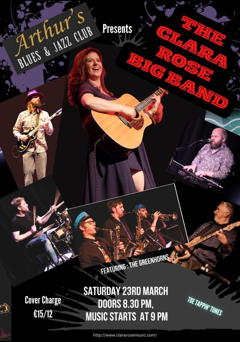 Looking for something to do this Saturday night? Come on down to @ArthursPub on Thomas Street in Dublin City for the best of original blues, soul, roots music. The Clara Rose Big Band tickets here:

eventbrite.ie/e/clara-rose-b…

#clararose #LiveMusic #Dublin #whatson