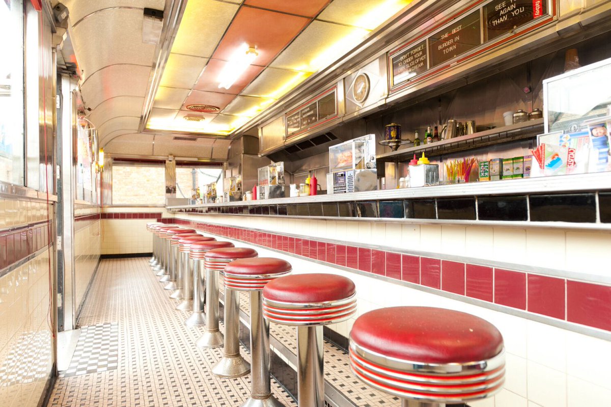 For Sale: 🇺🇸 One authentic 50s American diner, originally from Worcester, Massachusetts, now residing at East London’s Trinity Buoy Wharf. Fat Boy’s Diner (1956-57) has been seen in the film Sliding Doors, an Amy Winehouse photoshoot, and can now be yours. Make ours a shake! 🥤