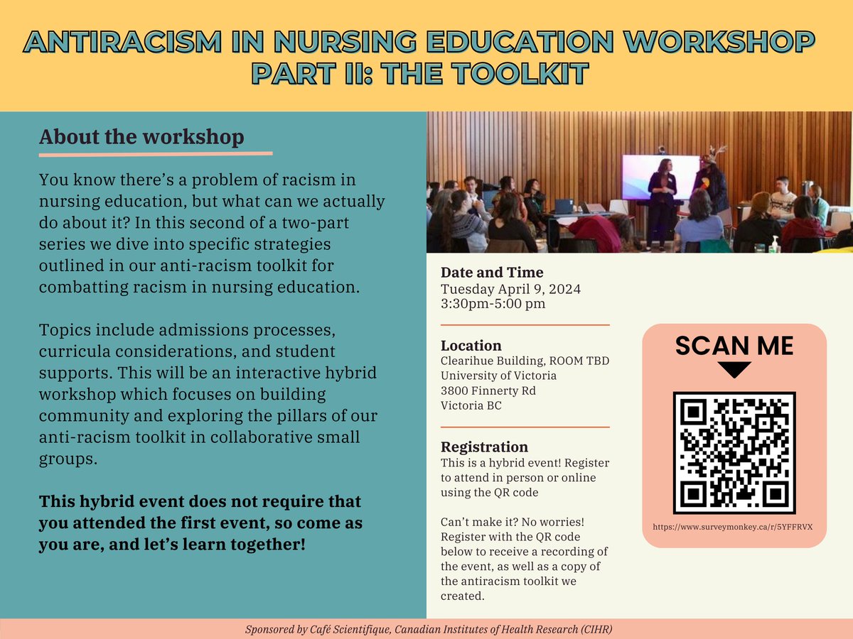 Join us on April 5 at 3:30 pm for an interactive workshop tackling racism in nursing education! Explore actionable strategies from our anti-racism toolkit. No prior event attendance required—come as you are and let's learn together! 🌟 #endracism #nursingschool #uvic