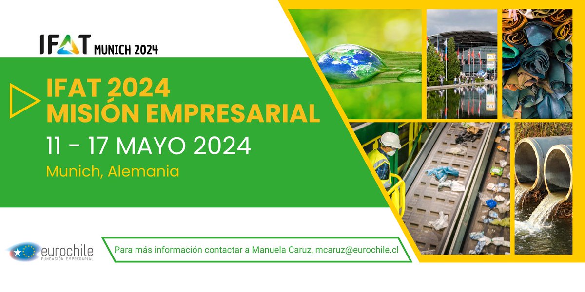 ¡Participa en la Misión Empresarial IFAT Alemania 2024!

Eurochile te invita a ser parte de la #MisiónEmpresarial #IFAT2024 del 13 al 17 de mayo en Múnich, Alemania. 
 
📩 Para más información, contactar a Manuela Caruz en mcaruz@eurochile.cl  

#Eurochile #IFAT #Oportunidad