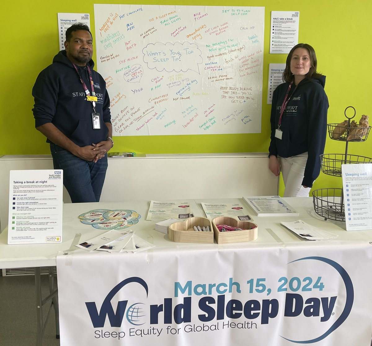 World Sleep Day, some great tips from our staff to improve sleep, thank you for sharing & thank you @Annie_SLaM_AP and @HaddyQuist for your help organising & facilitating @MaudsleyNHS @MaudsleyMatron @MaudsleyDoN @normanlamb @ClairPollard @nathaliezach @_WorldSleep #staffsupport