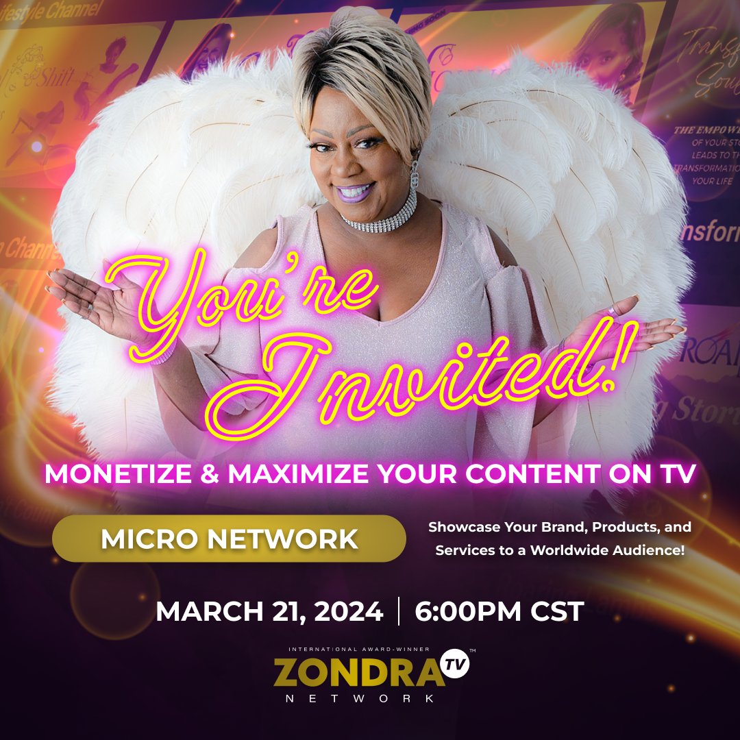 Ready to revolutionize your content creation game? 📺 Join us for a FREE informational meeting TODAY, March 21, 2024, and discover how to UNLOCK THE FULL POTENTIAL of your content with Zondra TV's Micronetwork! #Micronetwork #ZondraTV #ContentRevolution #TakeControl
