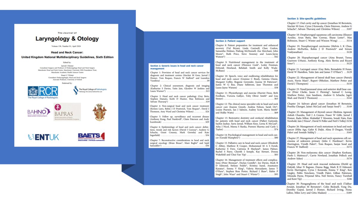 📢Head and Neck Cancer: United Kingdom National Multidisciplinary Guidelines, 6th Ed. Open access bit.ly/4apTSsF 30 chapters, over 170 UK based authors, 22 specialities, endorsed by 12 national bodies. A special thanks to @BAHNOOfficial members contributing to authorship