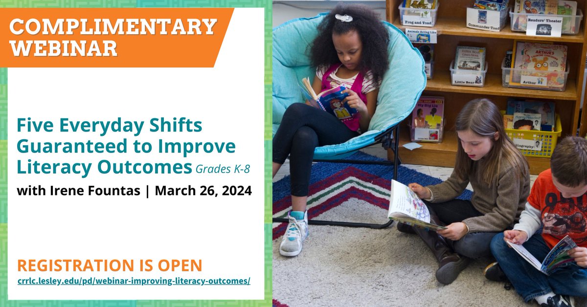 Our COMPLIMENTARY #webinar will be here before you know it! Re-energize and expand your expertise with 5 evidence-based instructional moves that will transform your #literacy instruction and become your habits of mind. Register: CRRLC.LESLEY.EDU/WEBINAR-IMPROV… #edchat @FountasPinnell