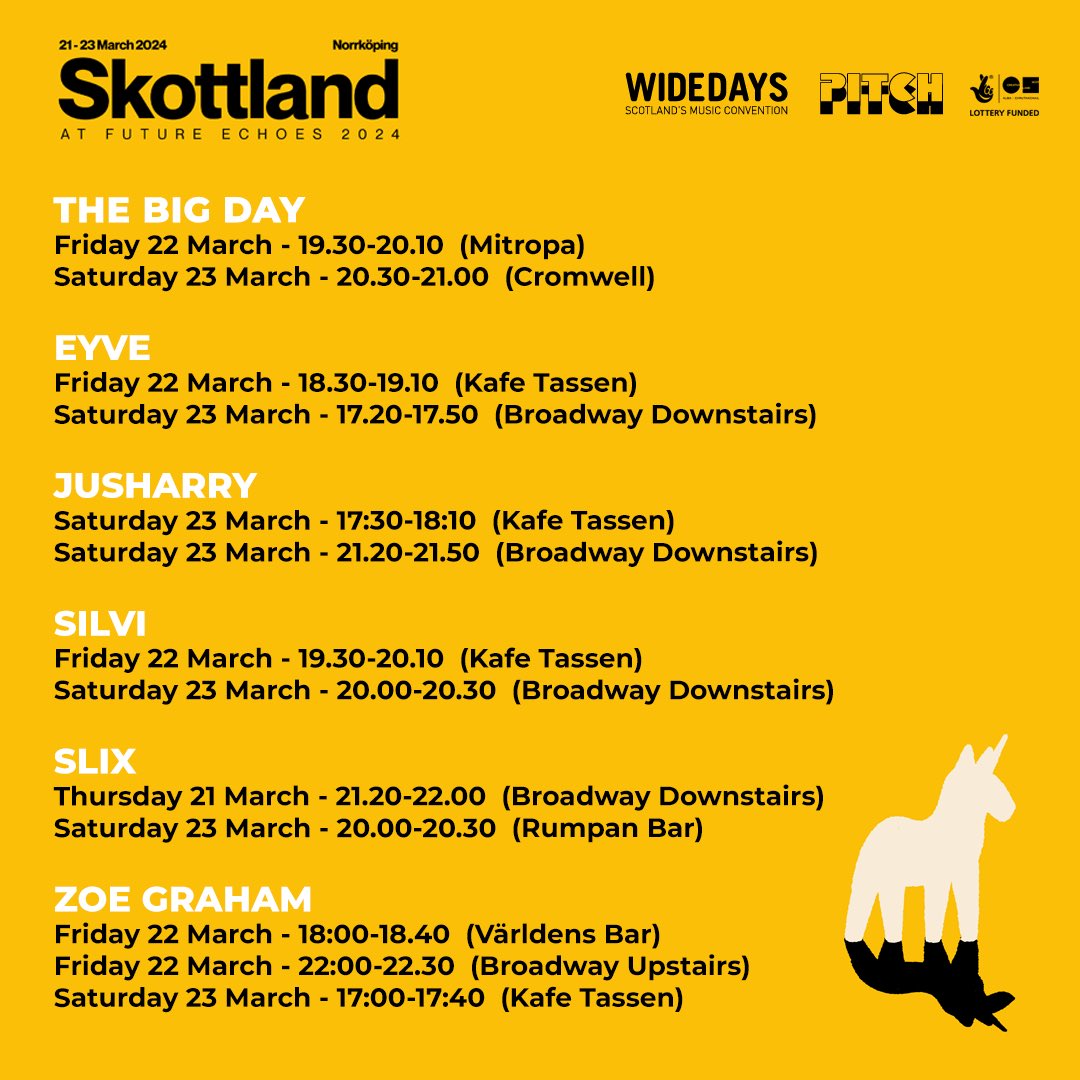 This week we’re in Norrköping, Sweden for @FutureEchoes1 🇸🇪 Scotland is the spotlight country this year, with six acts playing multiple shows across the programme, presented by @widedays & @pitchscotland, supported by @creativescots 🏴󠁧󠁢󠁳󠁣󠁴󠁿 Full info ➡️ wide.ink/FutureEchoes