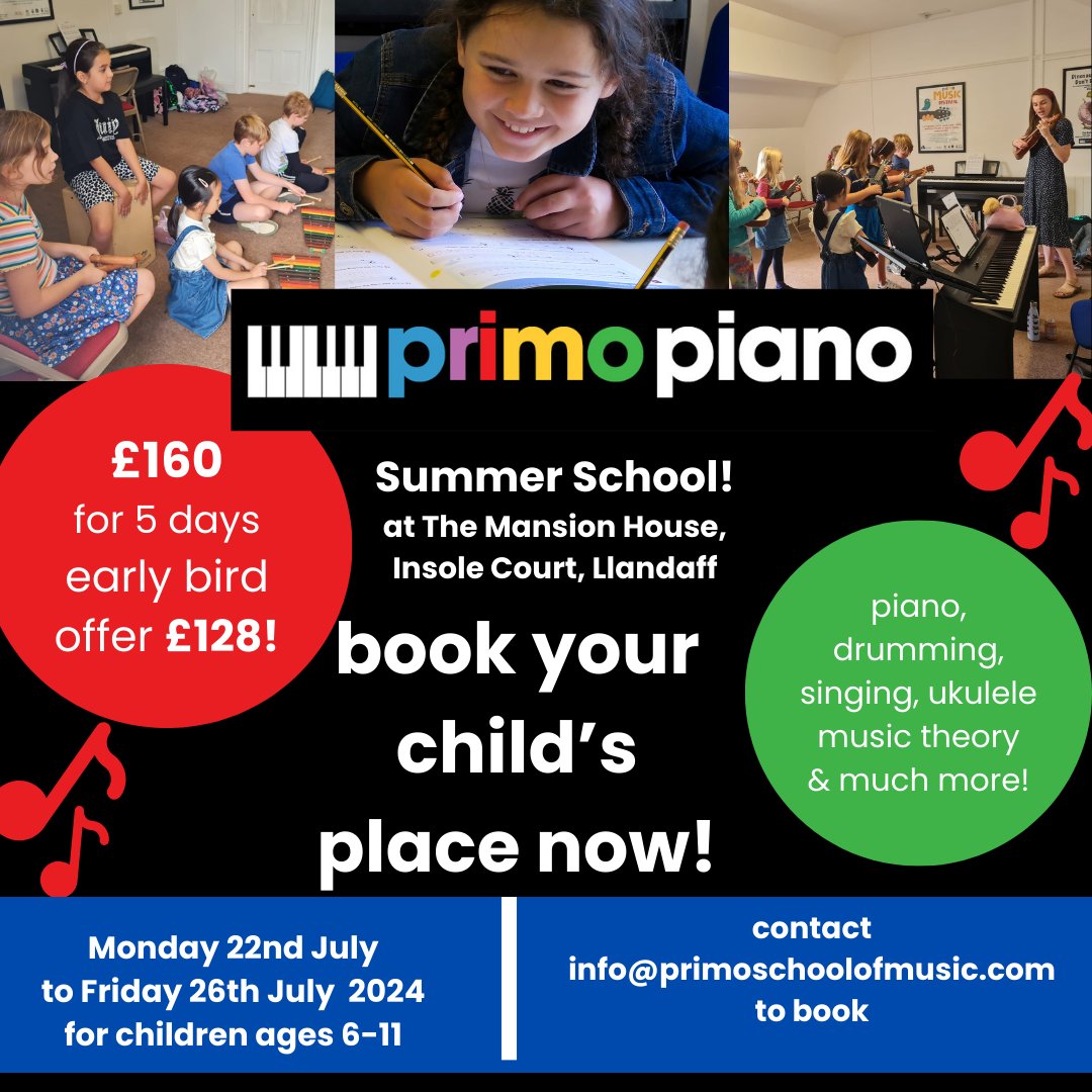 PrimoPianoSch's tweet photo. Primo Piano opens its doors again for lessons Monday 8th April. Next term offers some exciting updates, we are still taking bookings soon for our annual Summer School - taking place 1st week of the summer holidays🎹#summerschool #musicsummer
#Cardiff  #grouppianolessons #piano https://t.co/PidcdQmCJn