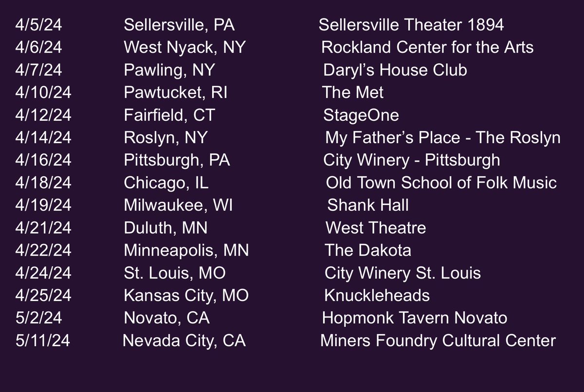 USA solo gigs, now with Duluth, MN and Miners Foundry, Nevada City, CA added.