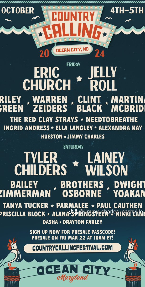 Excited to be part of one of the biggest Country Concerts in the Country. Be sure to sign up for Pre-Sale which starts tomorrow! #countrycalling #ericchurch #laineywilson #rileygreen #cointbkack #countrymusic #countryfestival 
> countrycallingfestival.com/tickets