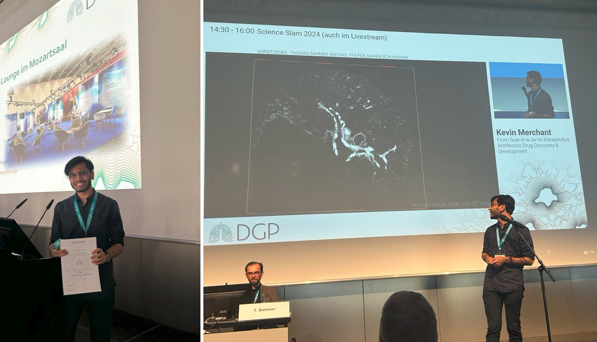 Excellent talk by Kevin Merchant from the Burgstaller Lab - explaining our antifibrotic drug discovery work and winning the 2nd price at the ScienceSlam at #DPGPneumo24. @CPC_Imaging @AlionderCPC #CureIPF @KoczullaR