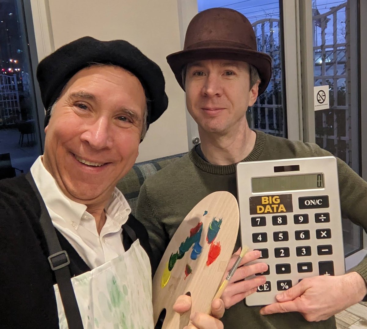 neilccbrown's tweet photo. #SIGCSE2024 Today, 1345, room D135, @guzdial and me on Big vs Rich Data: twenty minutes, two costumes, one montage of work by an early 20th century Dutch painter, three slide styles; two twits, one swing for the fences.  Come and watch it go down (perhaps in flames). https://t.co/jAZGF9M9YH