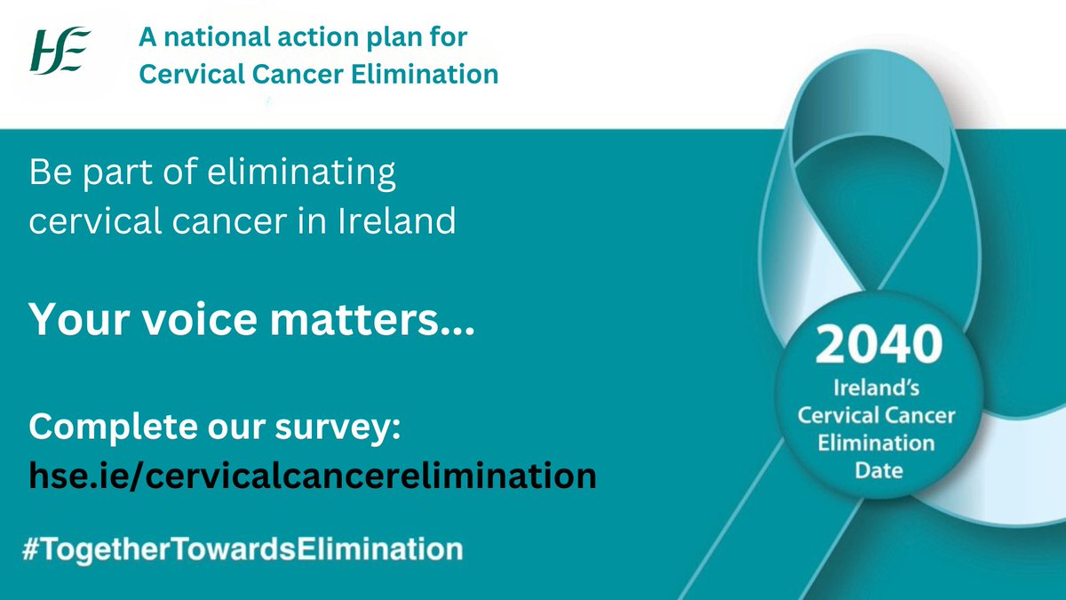 Imagine an Ireland where #cervicalcancer is rare. You can help make it happen.

We’re developing an action plan to eliminate cervical cancer and we want your ideas.

Take part in our short survey: hse.ie/cervicalcancer…

#TogetherTowardsElimination