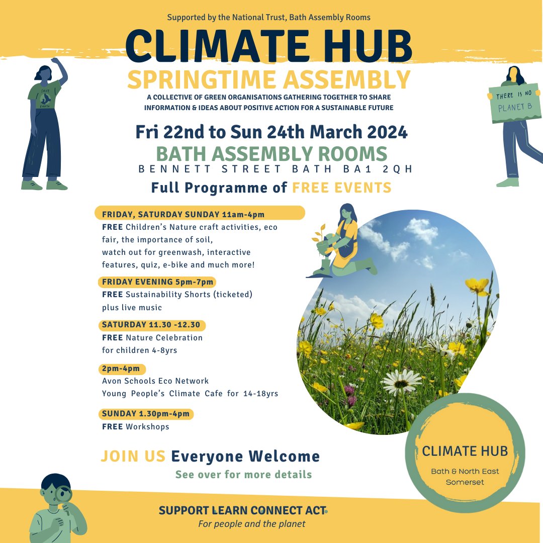 NTAssemblyRooms's tweet photo. Just a reminder that @Climatehubbanes Springtime Assembly starts today and runs until Sun 24 Mar, 11am - 4pm.

This free event is located in the Card Room. Please use the entrance in the courtyard on Alfred Street (opposite Boston Tea Party).

#ThingsToDoInBath #ClimateAction https://t.co/xKkC24Kkkq