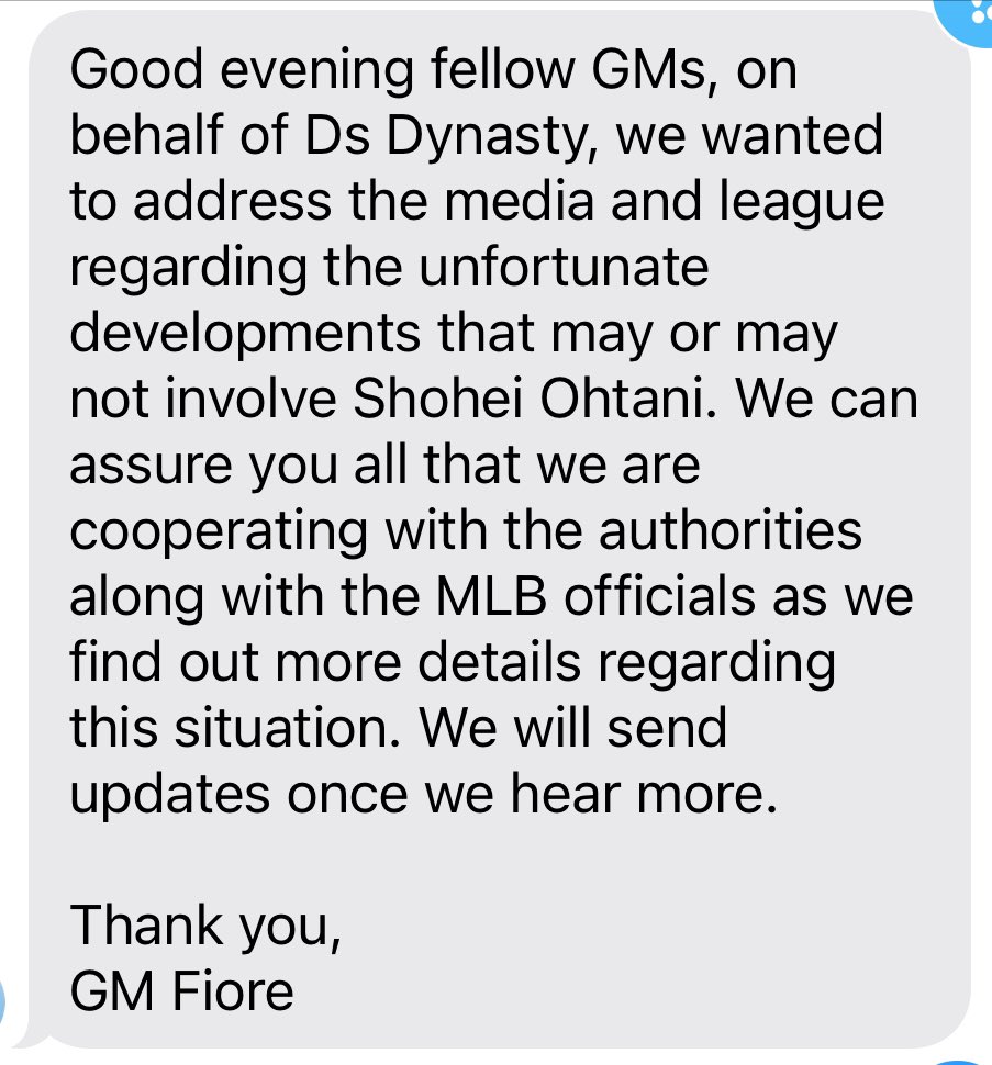 CheckswingCup's tweet photo. Official statements from Dynasty HQ regarding star player Otani and his link to gambling investigation. https://t.co/QRWdLYQjAL