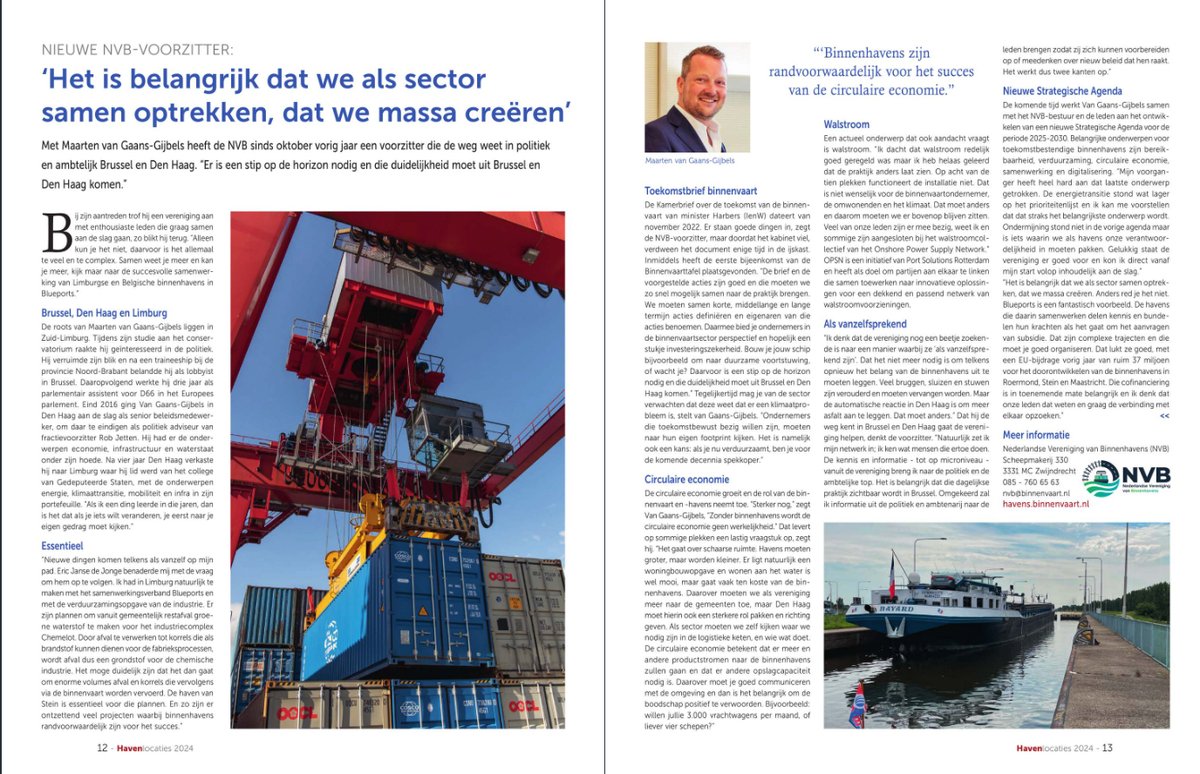 "Sterker nog", zegt Maarten van Gaans-Gijbels. "Zonder binnenhavens wordt de circulaire economie geen werkelijkheid" 

💡Lees het interview met de voorzitter van de Nederlandse Vereniging van #Binnenhavens in #Havenlocaties 2024
onlinetouch.nl/jagermedia/hav…