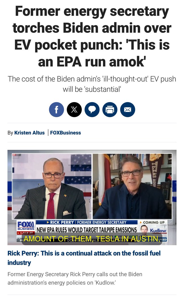 The cost of the Biden administration’s misguided ban on gas-powered cars will be substantial. Here’s my conversation with @FoxBusiness’ @larry_kudlow on this egregious rule: foxbusiness.com/energy/former-…