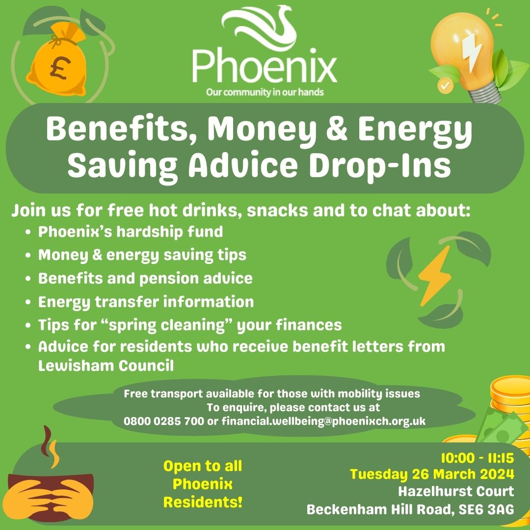 Don't miss out: our last spring financial cleaning drop-in session is next week! Come by for free hot drinks, snacks & to chat with our friendly team about money, #benefits, #energy advice & much more. Full details 👇 phoenixch.org.uk/news/springcle…